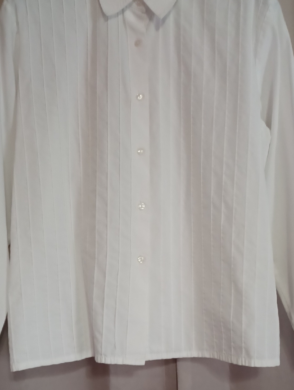 Talbots White Long Sleeve Button Front Shirt Textured Vertical Stripe Front - Picture 6 of 15